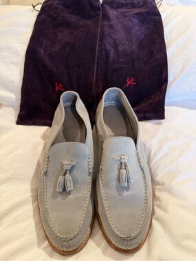 Isaia Light Gray/Green Suede Tassel Loafers